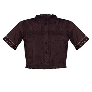 Black Linen Look Broderie detail short sleeve shirt